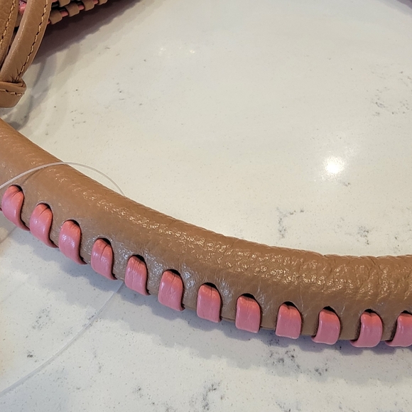 New with Tag Sharif 1825 Genuine Leather Pink Brown Hobo Tassels Shoulder Bag - Picture 2 of 16